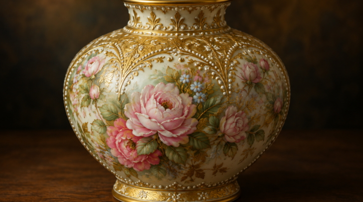 Illustration of a genuine Nippon porcelain vase with moriage decoration