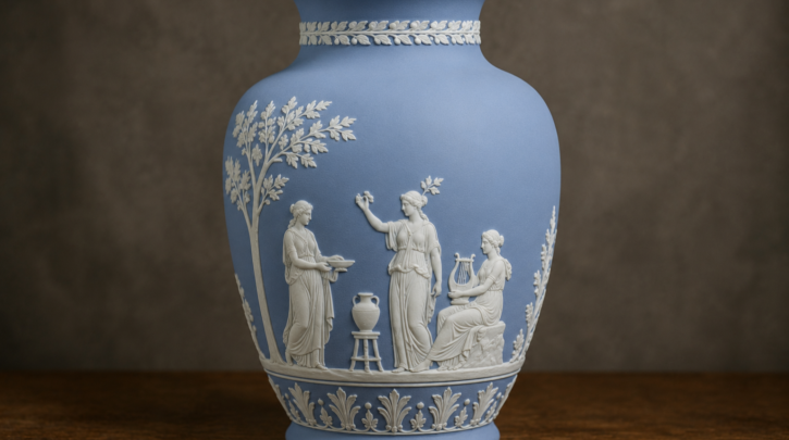 Illustration of a classic pale blue Wedgwood Jasperware vase